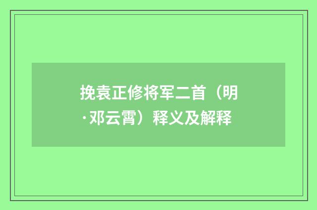 挽袁正修将军二首（明·邓云霄）释义及解释
