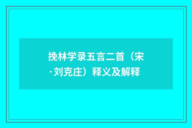 挽林学录五言二首（宋·刘克庄）释义及解释