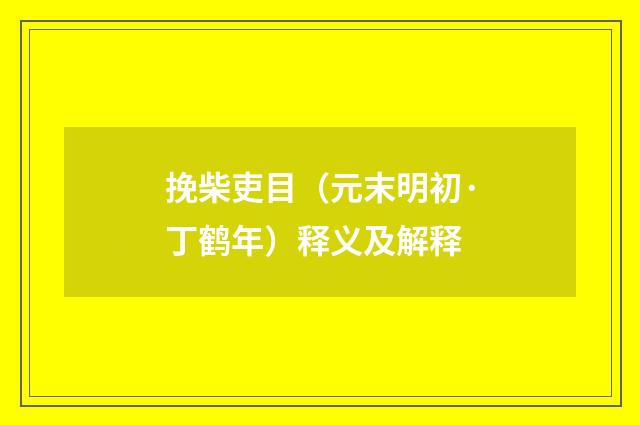 挽柴吏目（元末明初·丁鹤年）释义及解释