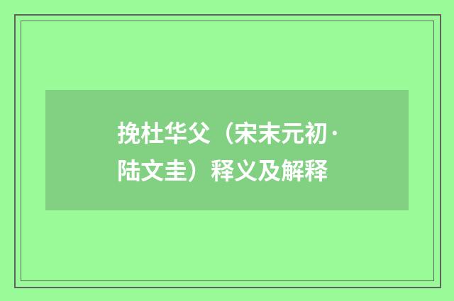 挽杜华父（宋末元初·陆文圭）释义及解释