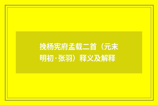 挽杨宪府孟载二首（元末明初·张羽）释义及解释