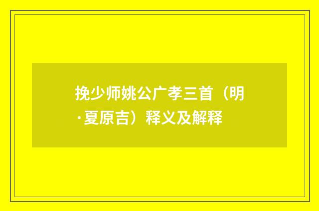 挽少师姚公广孝三首（明·夏原吉）释义及解释