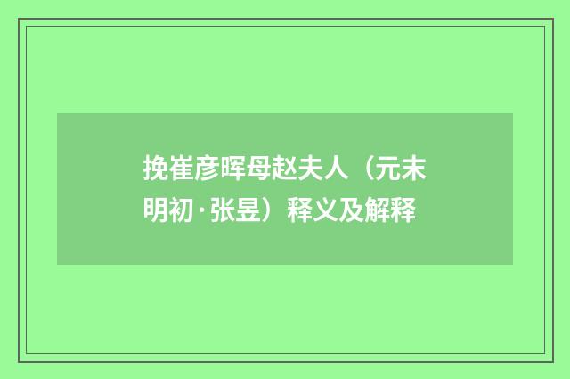 挽崔彦晖母赵夫人（元末明初·张昱）释义及解释