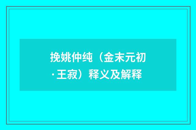 挽姚仲纯（金末元初·王寂）释义及解释