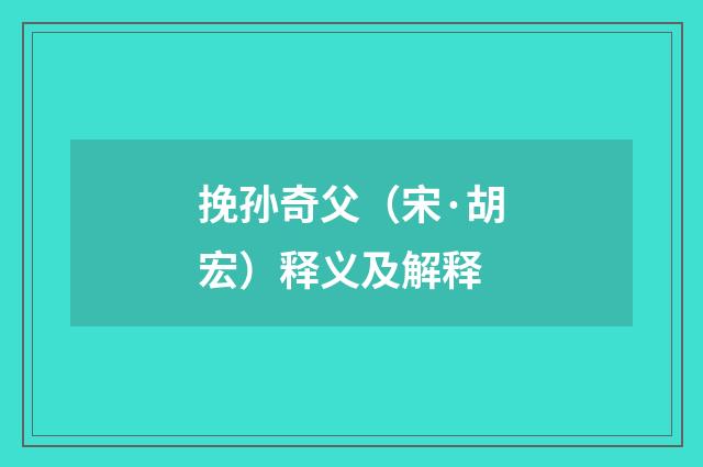 挽孙奇父（宋·胡宏）释义及解释