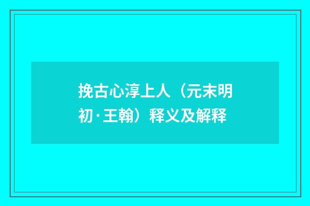 挽古心淳上人（元末明初·王翰）释义及解释