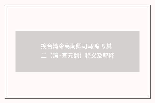 挽台湾令高南卿司马鸿飞 其二（清·查元鼎）释义及解释