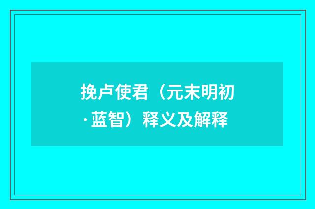 挽卢使君（元末明初·蓝智）释义及解释