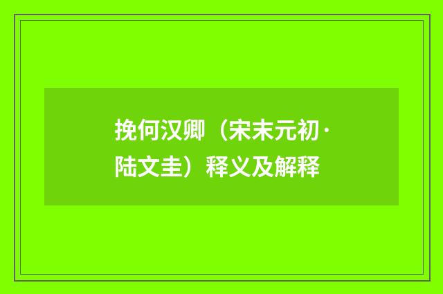 挽何汉卿（宋末元初·陆文圭）释义及解释