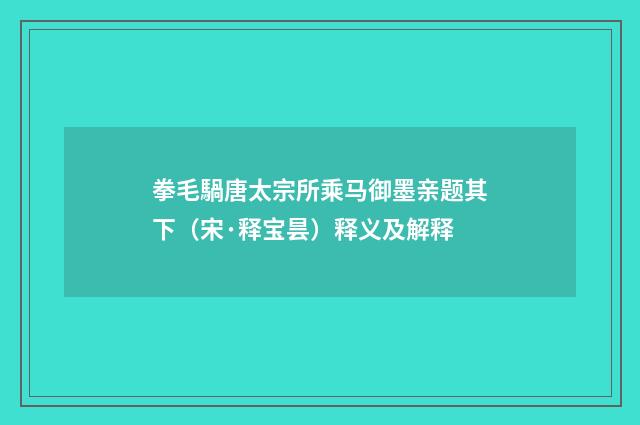 拳毛騧唐太宗所乘马御墨亲题其下（宋·释宝昙）释义及解释