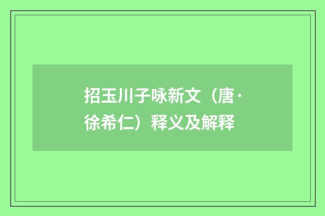 招玉川子咏新文（唐·徐希仁）释义及解释