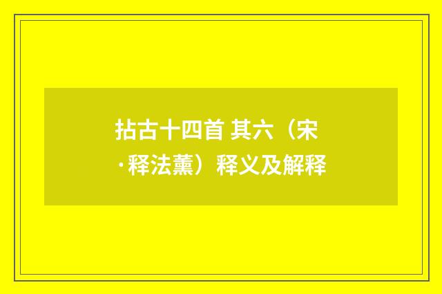 拈古十四首 其六（宋·释法薰）释义及解释