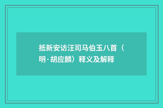 抵新安访汪司马伯玉八首（明·胡应麟）释义及解释