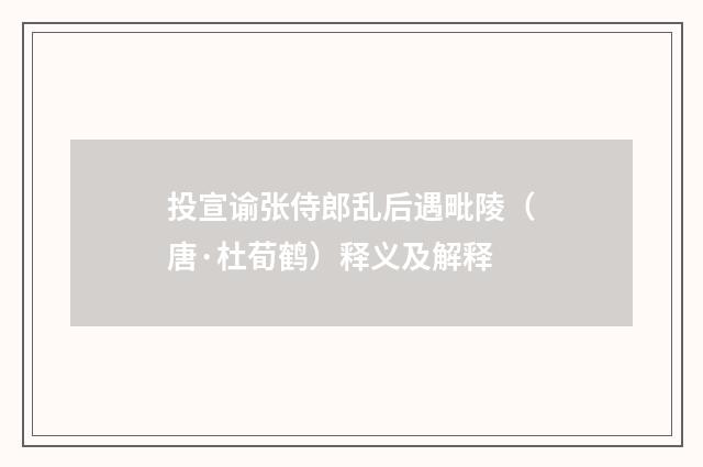投宣谕张侍郎乱后遇毗陵（唐·杜荀鹤）释义及解释