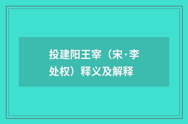 投建阳王宰（宋·李处权）释义及解释