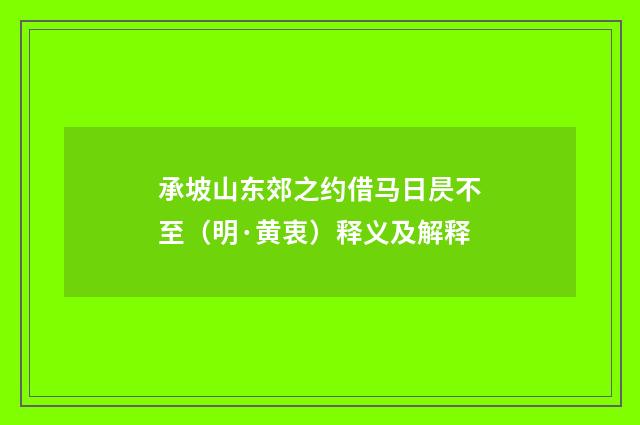 承坡山东郊之约借马日昃不至（明·黄衷）释义及解释