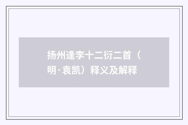 扬州逢李十二衍二首（明·袁凯）释义及解释