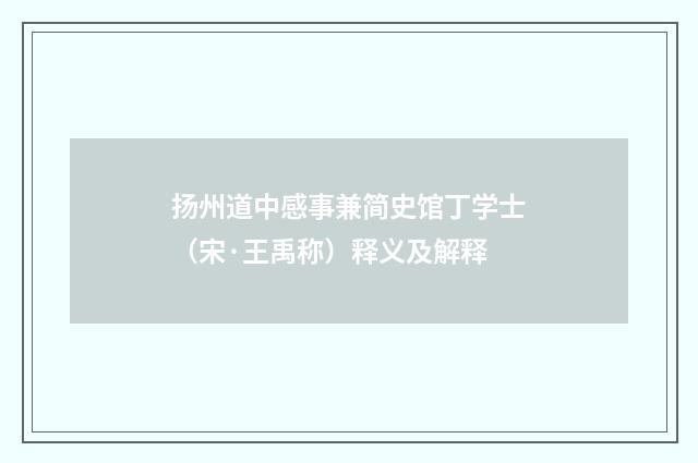 扬州道中感事兼简史馆丁学士（宋·王禹称）释义及解释