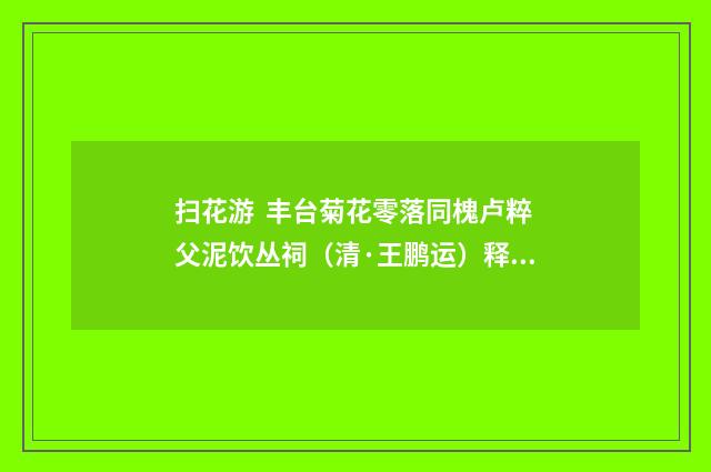 扫花游 丰台菊花零落同槐卢粹父泥饮丛祠（清·王鹏运）释义及解释