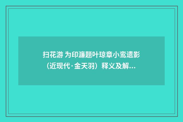 扫花游 为印濂题叶琼章小鸾遗影（近现代·金天羽）释义及解释