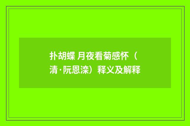 扑胡蝶 月夜看菊感怀（清·阮恩滦）释义及解释
