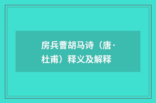 房兵曹胡马诗（唐·杜甫）释义及解释
