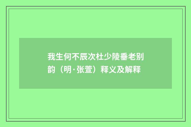 我生何不辰次杜少陵垂老别韵（明·张萱）释义及解释