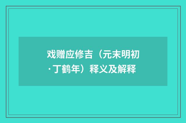 戏赠应修吉（元末明初·丁鹤年）释义及解释