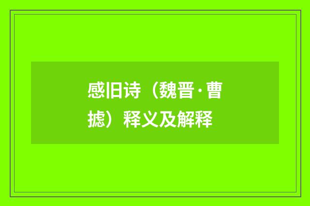 感旧诗（魏晋·曹摅）释义及解释