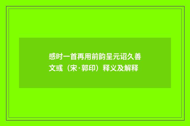 感时一首再用前韵呈元诏久善文彧（宋·郭印）释义及解释