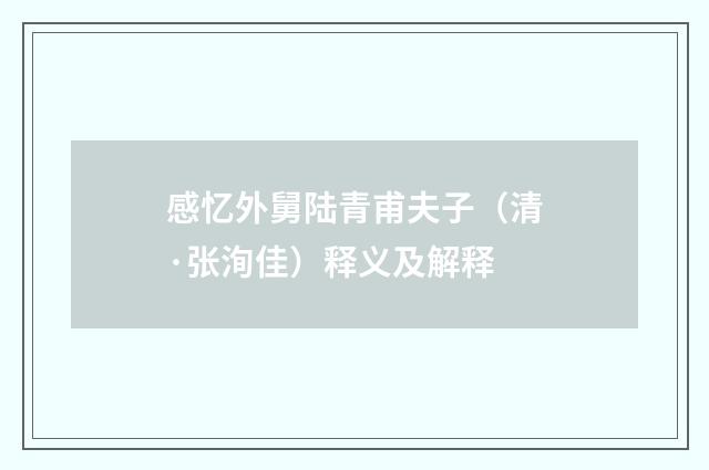 感忆外舅陆青甫夫子（清·张洵佳）释义及解释
