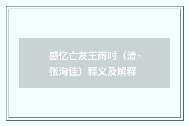 感忆亡友王雨时（清·张洵佳）释义及解释