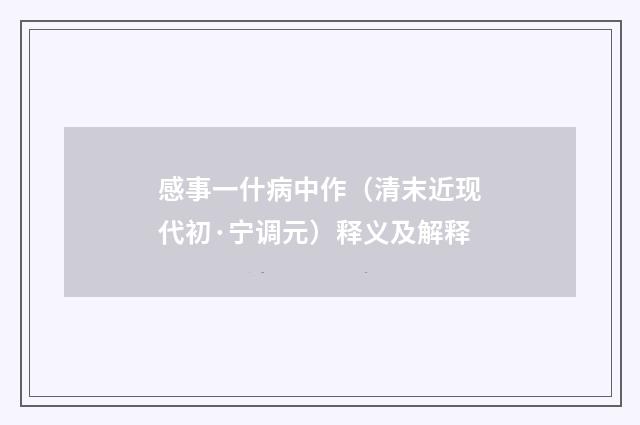感事一什病中作（清末近现代初·宁调元）释义及解释