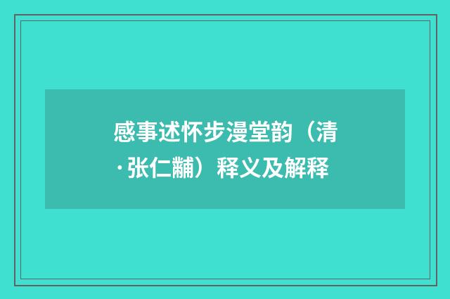 感事述怀步漫堂韵（清·张仁黼）释义及解释