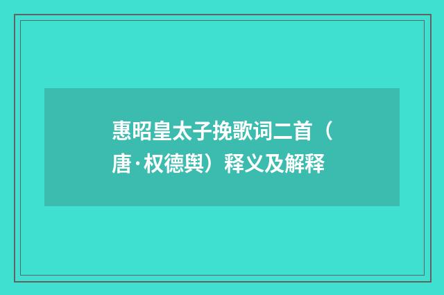 惠昭皇太子挽歌词二首（唐·权德舆）释义及解释