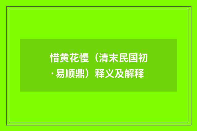 惜黄花慢（清末民国初·易顺鼎）释义及解释