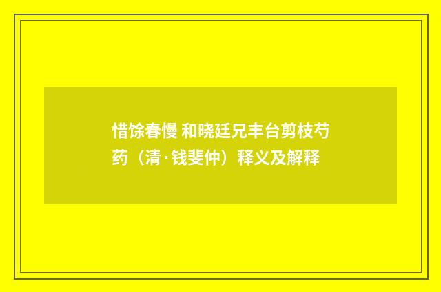 惜馀春慢 和晓廷兄丰台剪枝芍药（清·钱斐仲）释义及解释