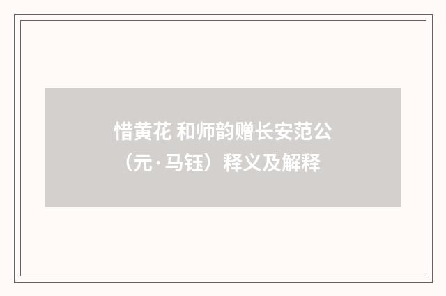 惜黄花 和师韵赠长安范公（元·马钰）释义及解释