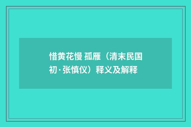 惜黄花慢 孤雁（清末民国初·张慎仪）释义及解释