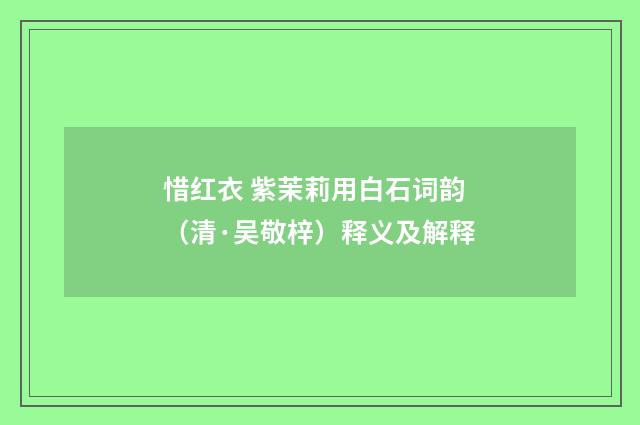 惜红衣 紫茉莉用白石词韵（清·吴敬梓）释义及解释