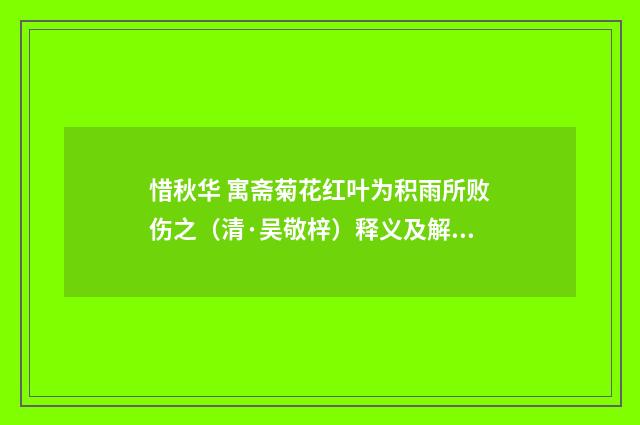 惜秋华 寓斋菊花红叶为积雨所败伤之（清·吴敬梓）释义及解释
