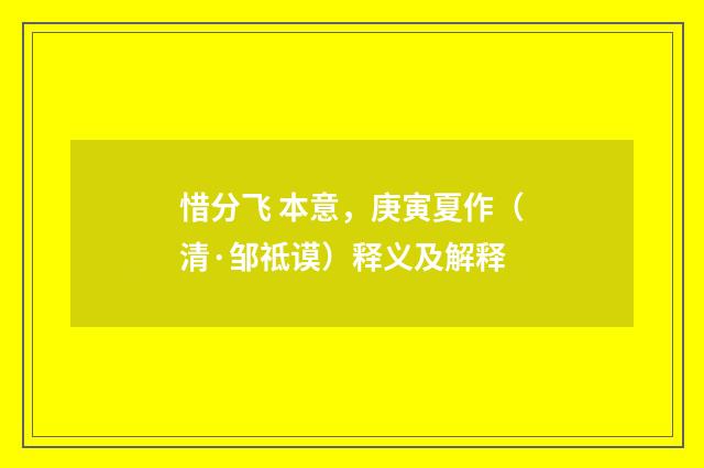 惜分飞 本意，庚寅夏作（清·邹祗谟）释义及解释
