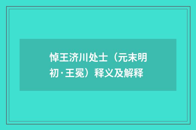 悼王济川处士（元末明初·王冕）释义及解释