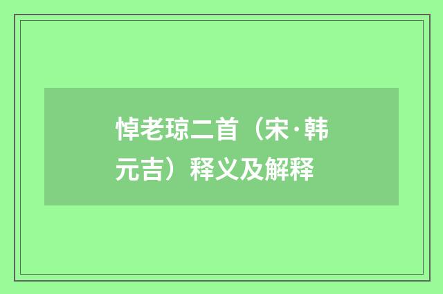 悼老琼二首（宋·韩元吉）释义及解释