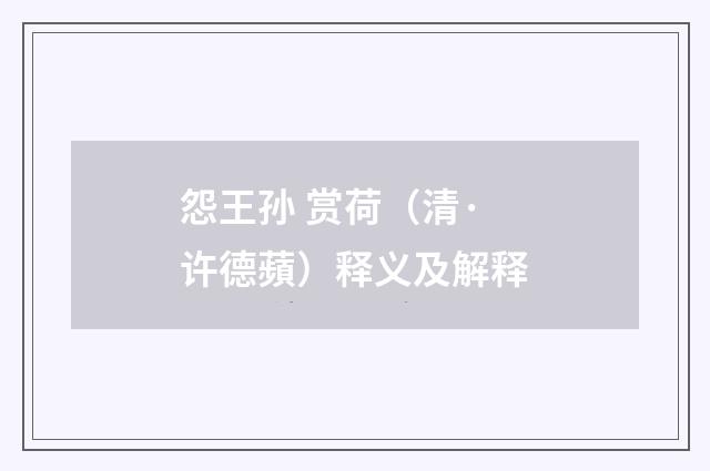 怨王孙 赏荷（清·许德蘋）释义及解释