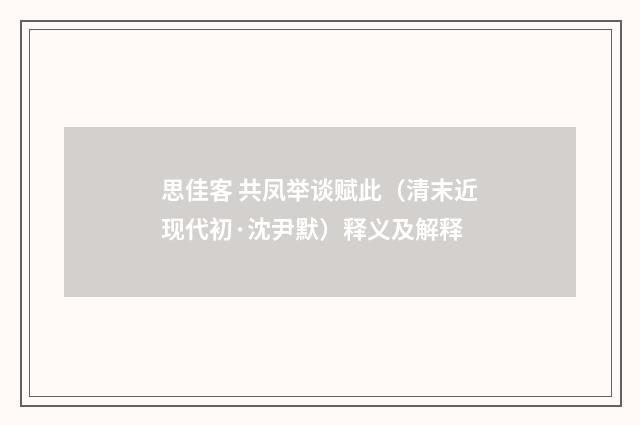 思佳客 共凤举谈赋此（清末近现代初·沈尹默）释义及解释