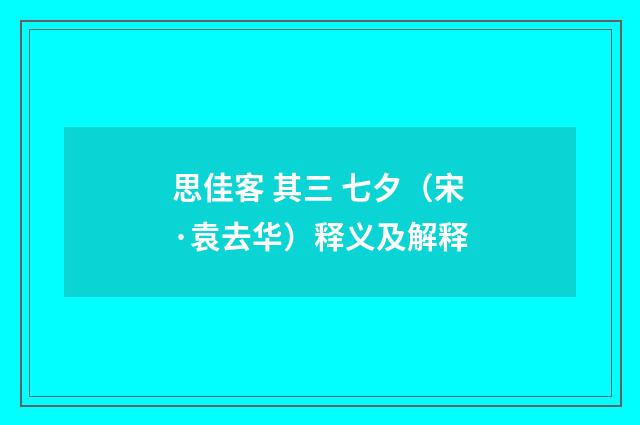 思佳客 其三 七夕（宋·袁去华）释义及解释