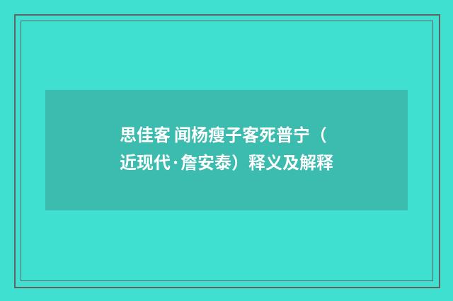 思佳客 闻杨瘦子客死普宁（近现代·詹安泰）释义及解释