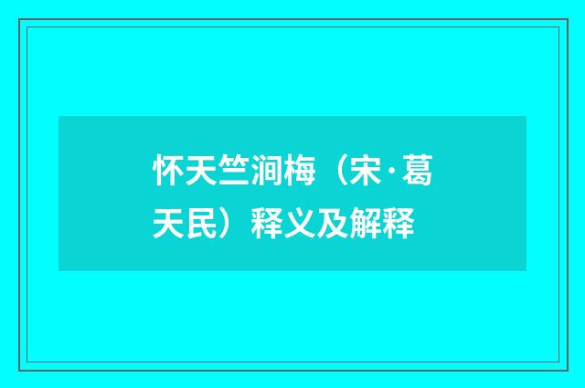 怀天竺涧梅（宋·葛天民）释义及解释