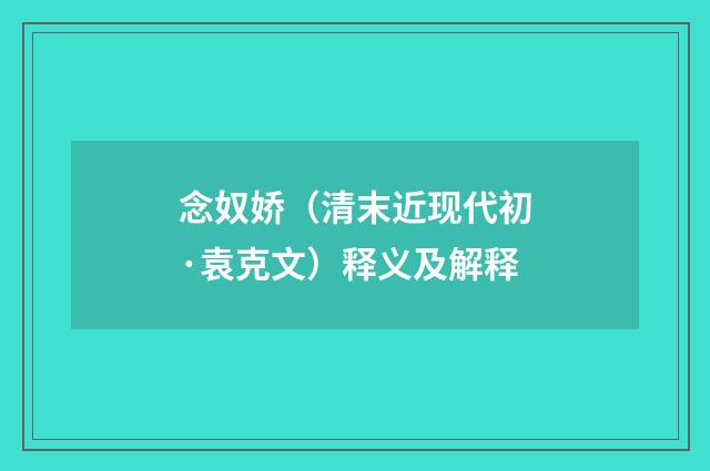 念奴娇（清末近现代初·袁克文）释义及解释